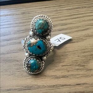 Buffalo and Blue Copper Turquoise Dahlia Sterling Ring